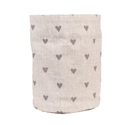 Clayre & Eef Bread Basket Ø 15x16 cm Beige Grey Cotton Round Hearts