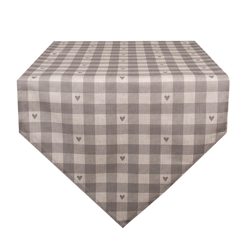 Clayre & Eef Tischläufer 50x160 cm Beige Grau Baumwolle Herzen