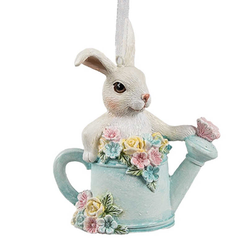 Clayre & Eef Pendentif de Pâques Lapin 8x4x10 cm Blanc Bleu Plastique