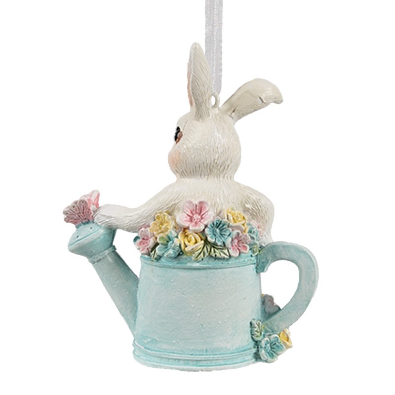 Clayre & Eef Pendentif de Pâques Lapin 8x4x10 cm Blanc Bleu Plastique