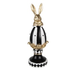 Clayre & Eef Decorative Figurine Egg 13x12x34 cm Black White Plastic Rabbit
