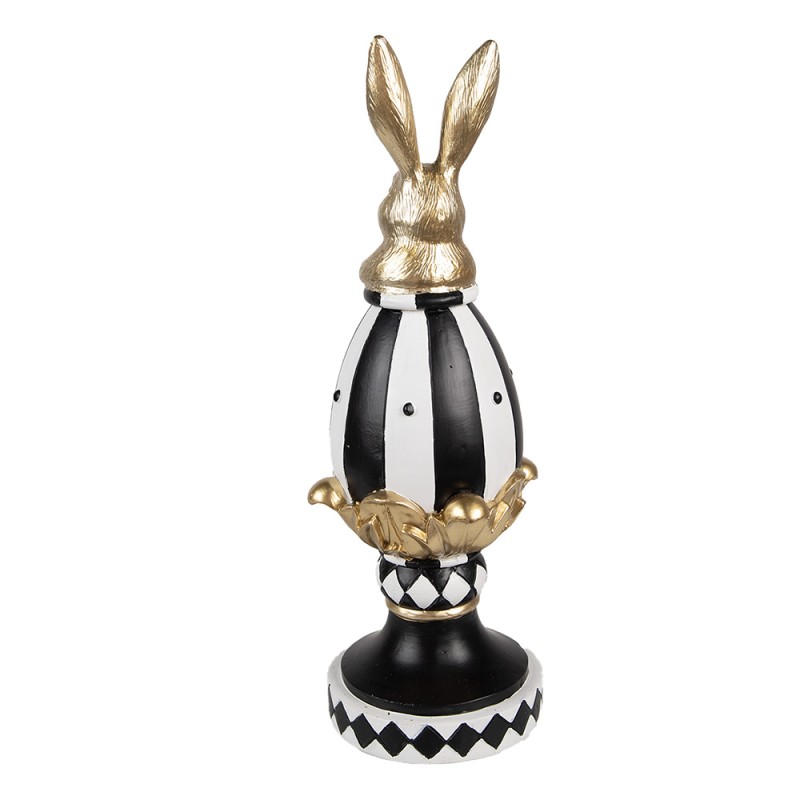 Clayre & Eef Decorative Figurine Egg 13x12x34 cm Black White Plastic Rabbit