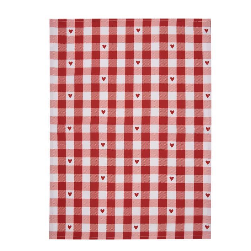 Clayre & Eef Torchon 50x70 cm Blanc Rouge Coton Rectangle Coeurs