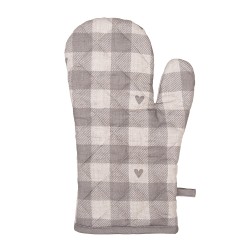 Clayre & Eef Oven Mitt 18x30 cm Beige Grey Cotton Hearts