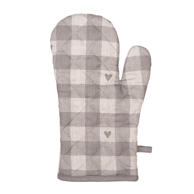 Clayre & Eef Oven Mitt 18x30 cm Beige Grey Cotton Hearts