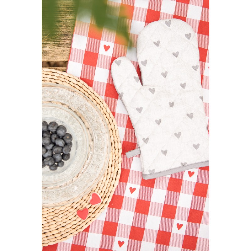 Clayre & Eef Oven Mitt 18x30 cm Beige Grey Cotton Hearts