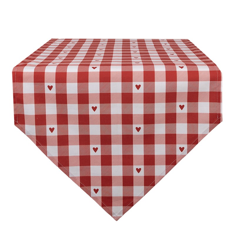Clayre & Eef Chemin de table 50x160 cm Rouge Blanc Coton Coeurs carreaux
