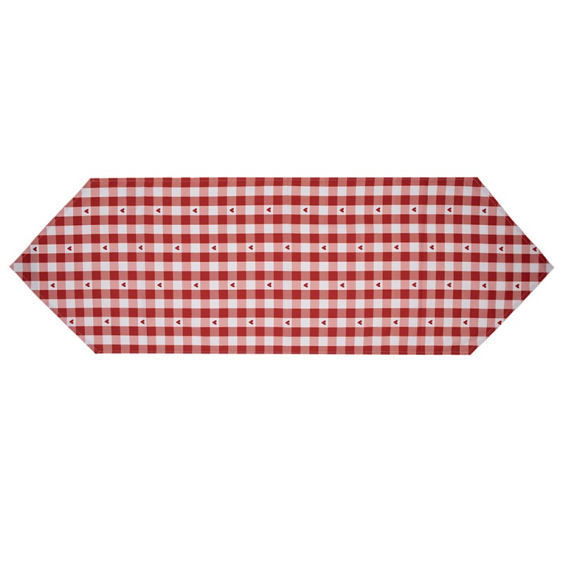 Clayre & Eef Chemin de table 50x160 cm Rouge Blanc Coton Coeurs carreaux
