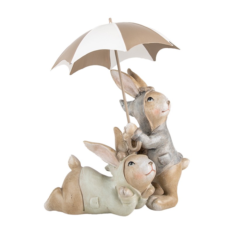 Clayre & Eef Statuetta decorativa Conigli 19x16x23 cm Beige Plastica