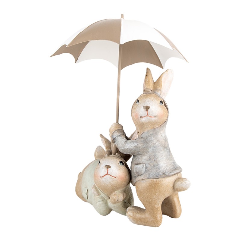 Clayre & Eef Statuetta decorativa Conigli 19x16x23 cm Beige Plastica