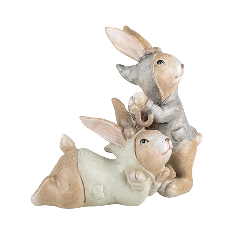 Clayre & Eef Statuetta decorativa Conigli 19x16x23 cm Beige Plastica