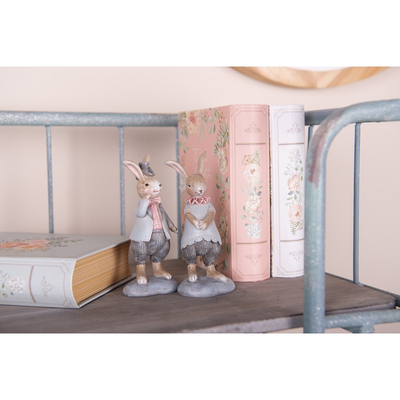 Clayre & Eef Statuetta decorativa Coniglio 13 cm Beige Blu  Plastica