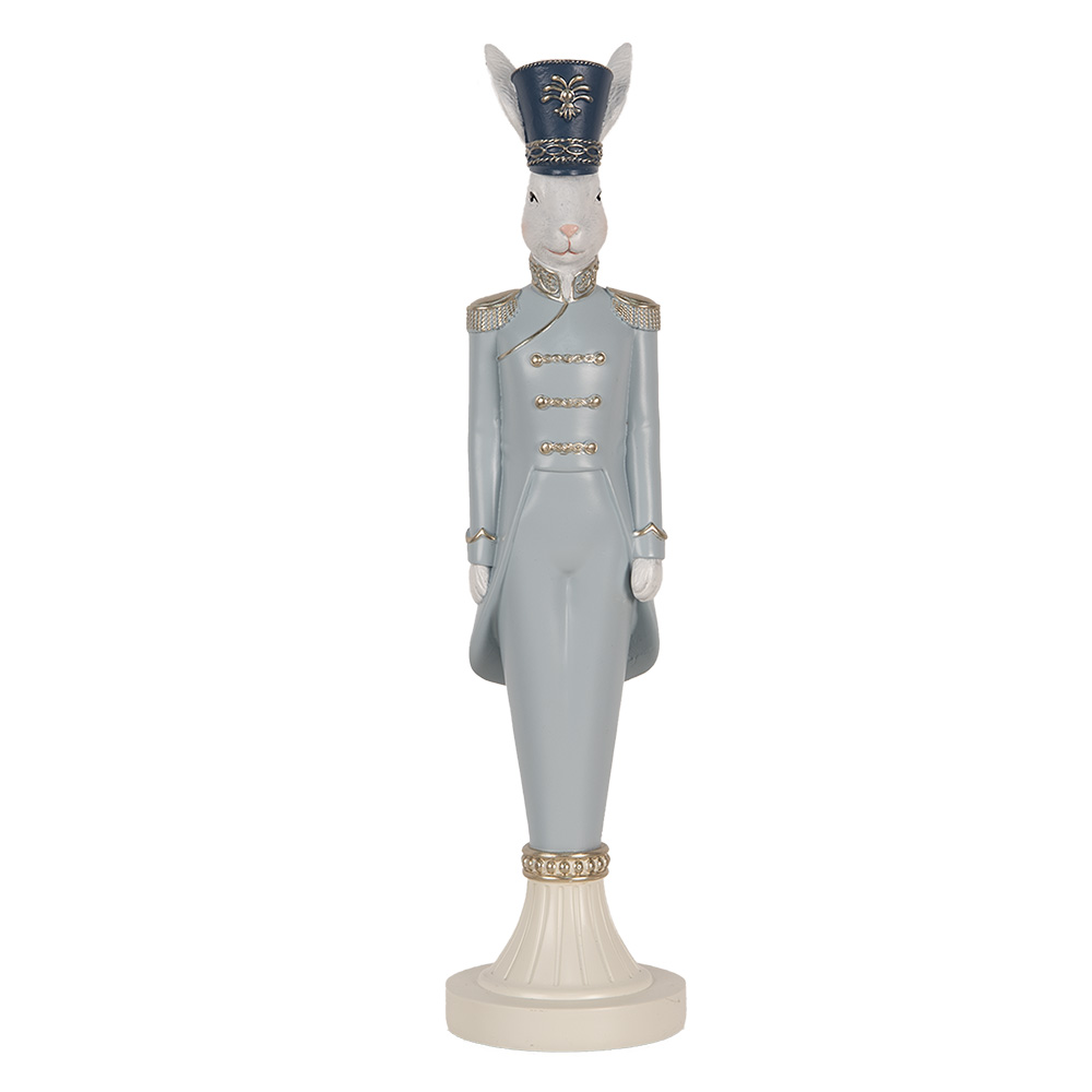 Clayre & Eef Decoratie Beeld Konijn 35 cm Wit Blauw Kunststof afbeelding