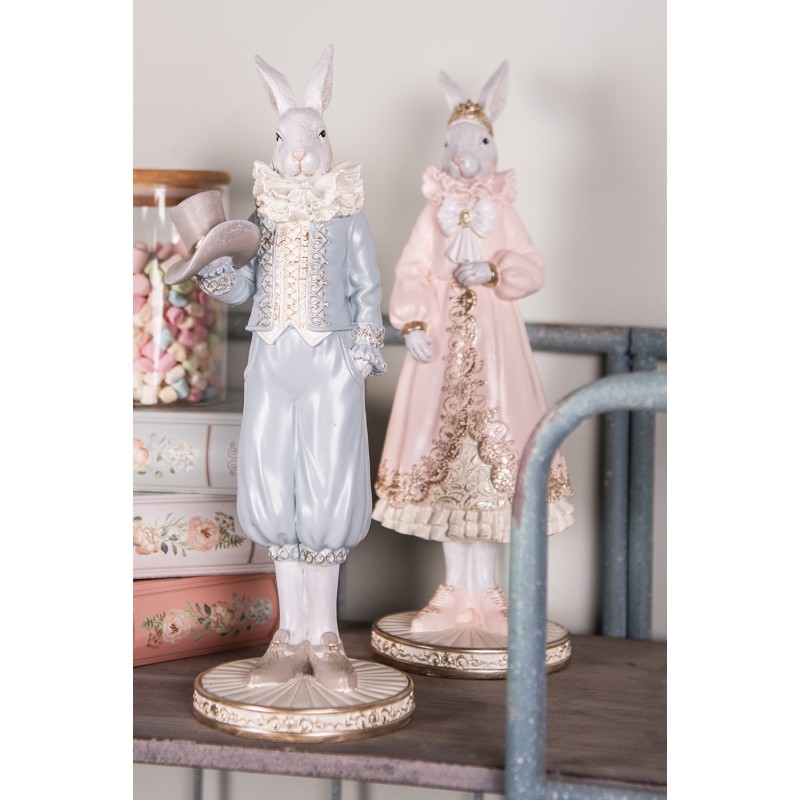 Clayre & Eef Figurine décorative Lapin 31 cm Blanc Bleu Plastique