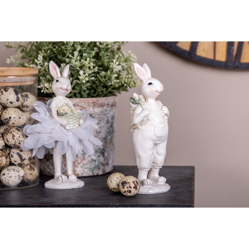 Clayre & Eef Decoratie Beeld Konijn 17 cm Wit Kunststof