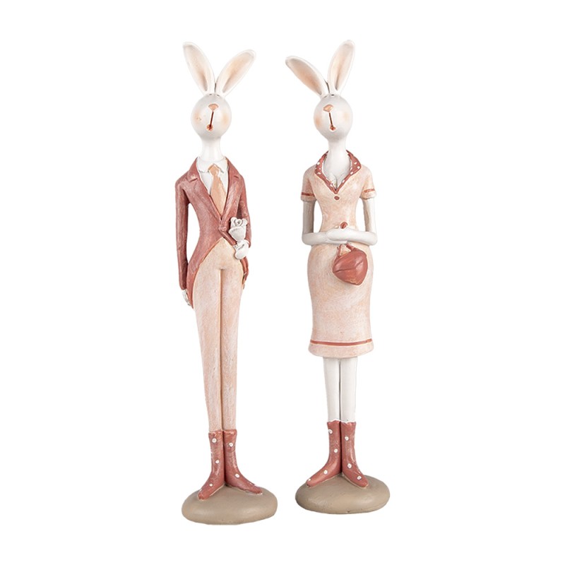 Clayre & Eef Statuetta decorativa Coniglio 22 cm Bianco Rosa  Plastica