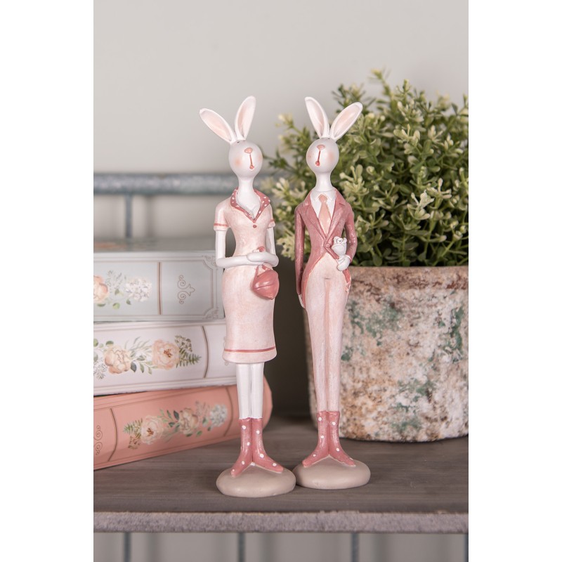 Clayre & Eef Statuetta decorativa Coniglio 22 cm Bianco Rosa  Plastica