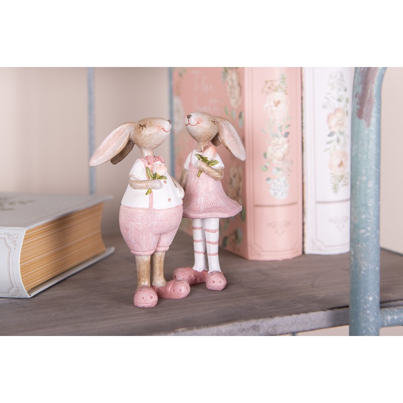Clayre & Eef Figurine décorative Lapin 11 cm Beige Rose Plastique
