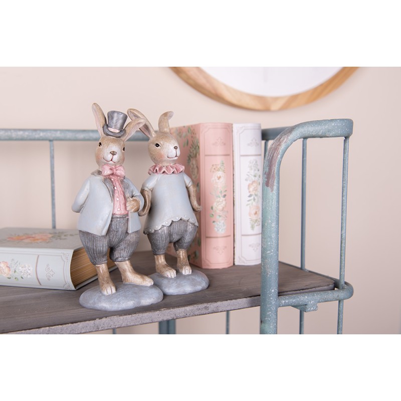 Clayre & Eef Dekorationsfigur Kaninchen 19 cm Beige Blau Kunststoff