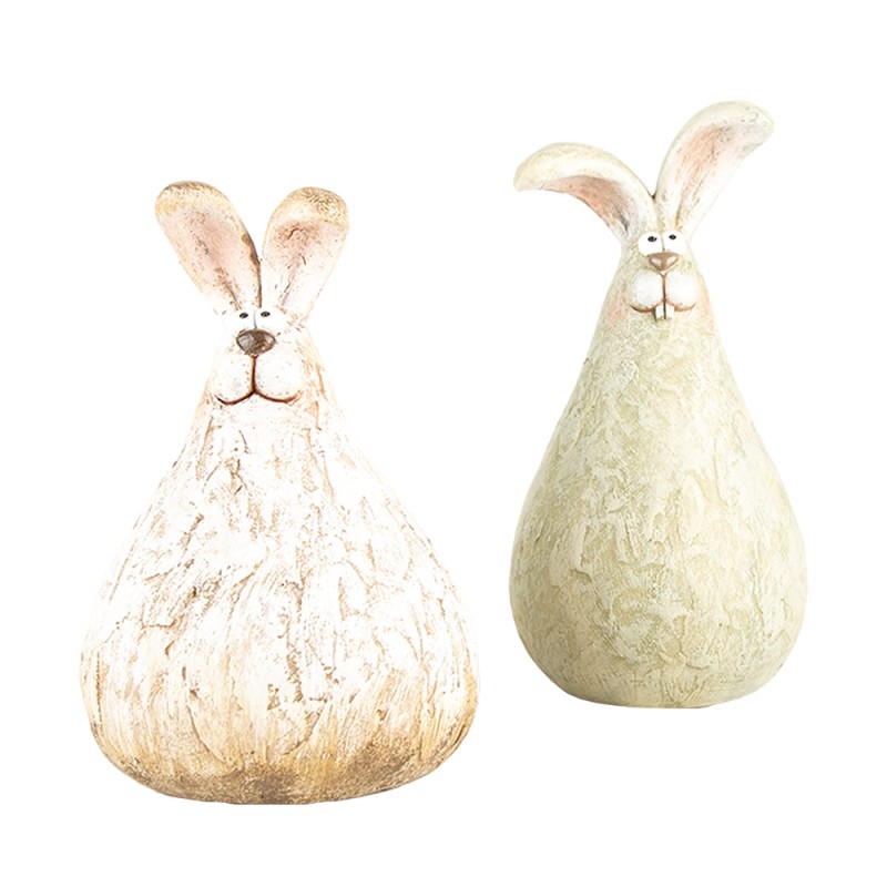 Clayre & Eef Statuetta decorativa Coniglio 10x9x14 cm Beige Plastica