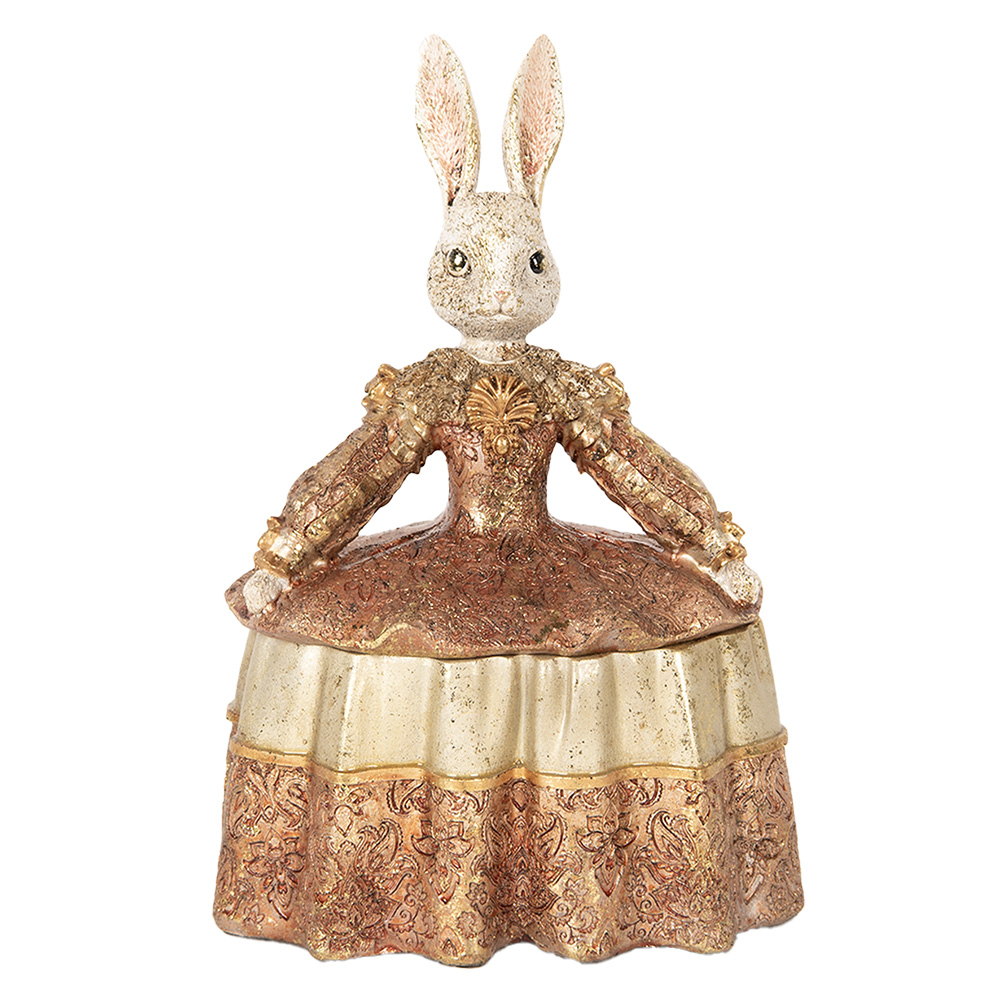 Clayre & Eef Sieradendoos Konijn 18x12x25 cm Beige Goudkleurig Kunststof afbeelding 1