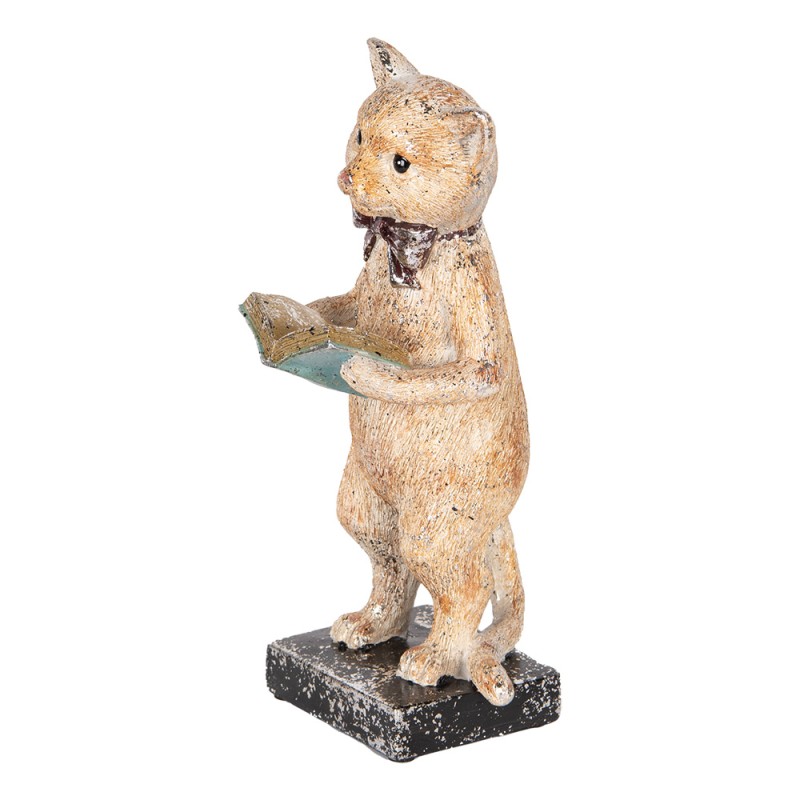 Clayre & Eef Decoratie Beeld Kat 27 cm Beige Goudkleurig Kunststof