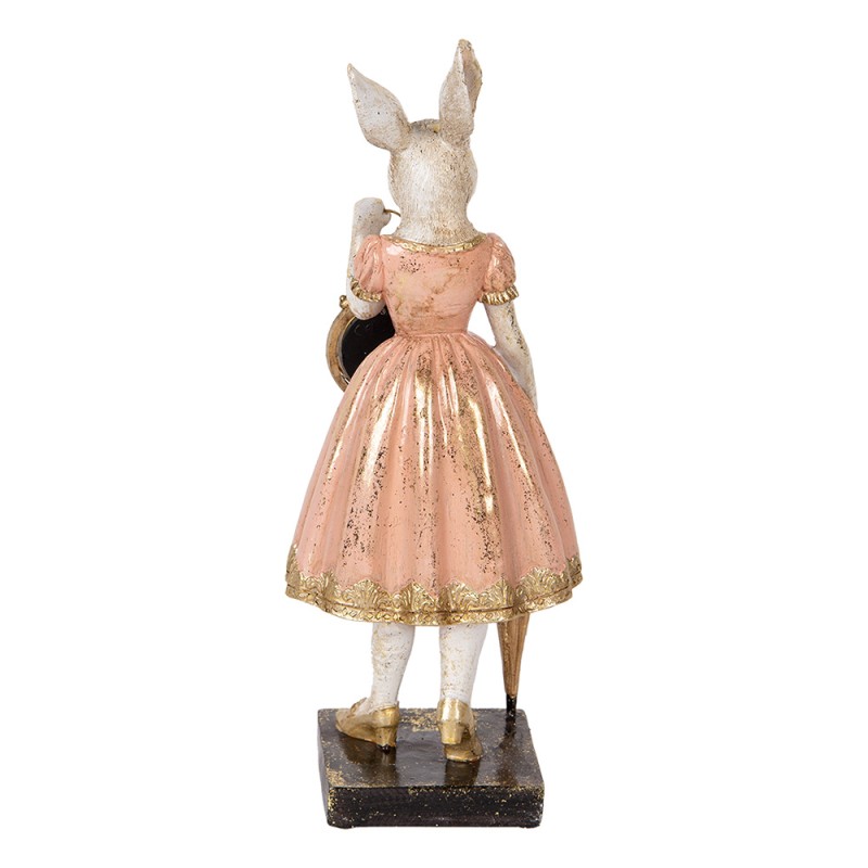Clayre & Eef Decoratie Beeld Konijn 34 cm Wit Roze Kunststof