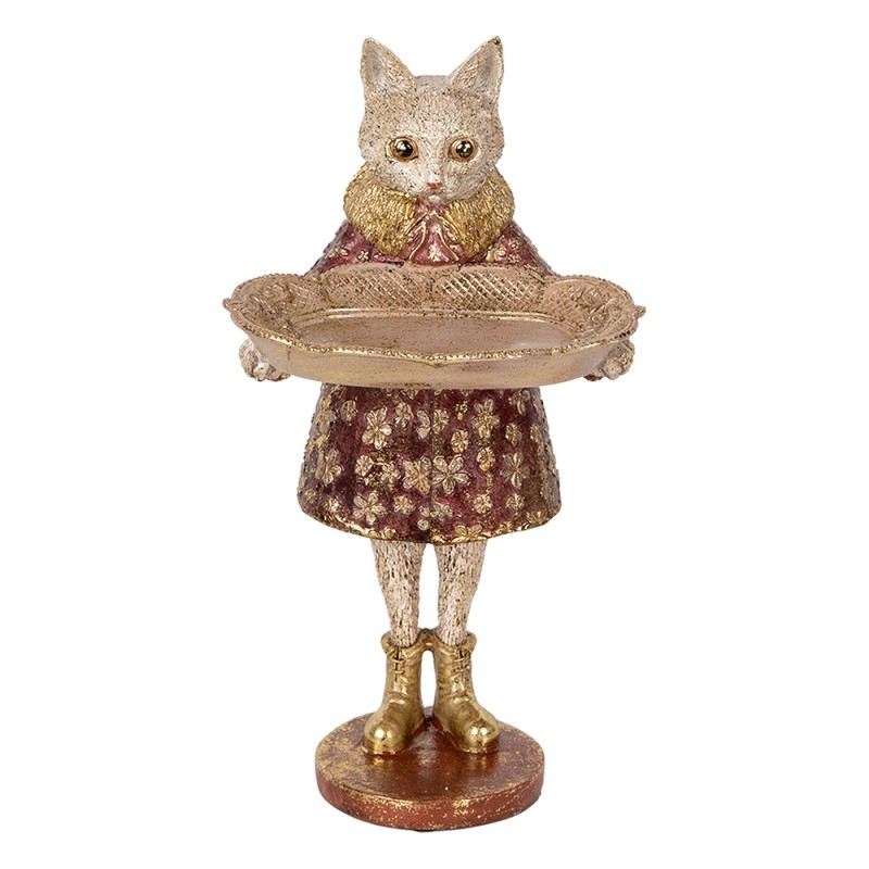 Clayre & Eef Decorative Figurine Cat 27 cm Beige Gold colored Plastic