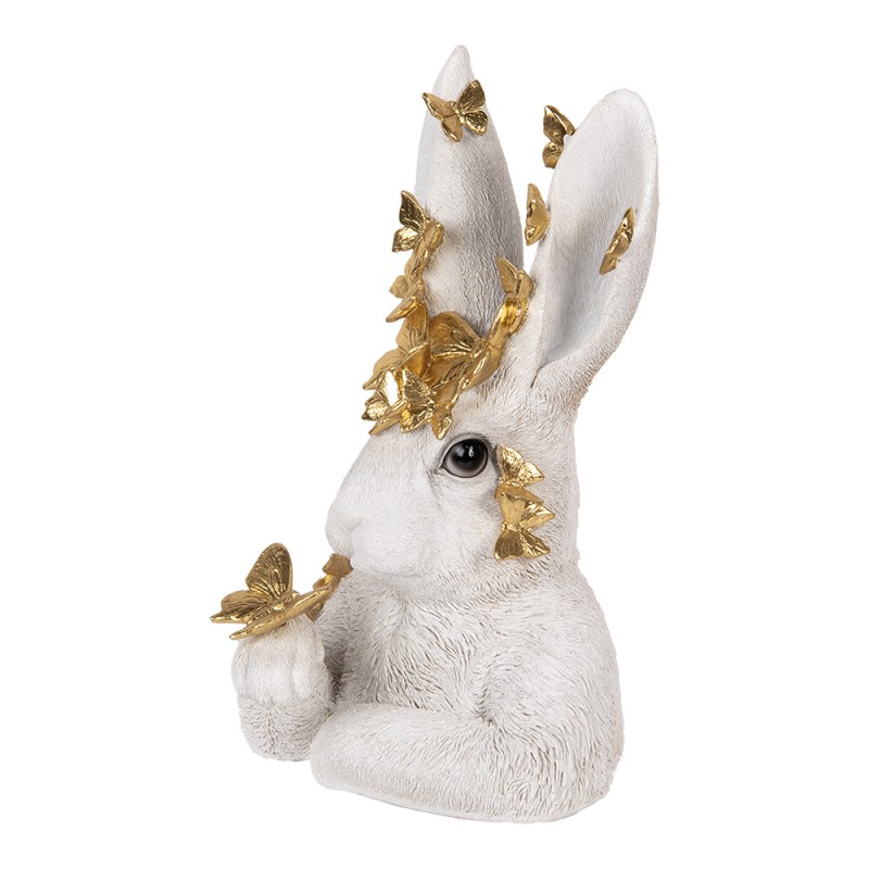 Clayre & Eef Decoratie Beeld Konijn 21x20x34 cm Wit Kunststof