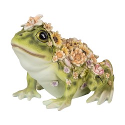 Clayre & Eef Image de décoration Grenouille 24x21x19 cm Vert Plastique Fleurs