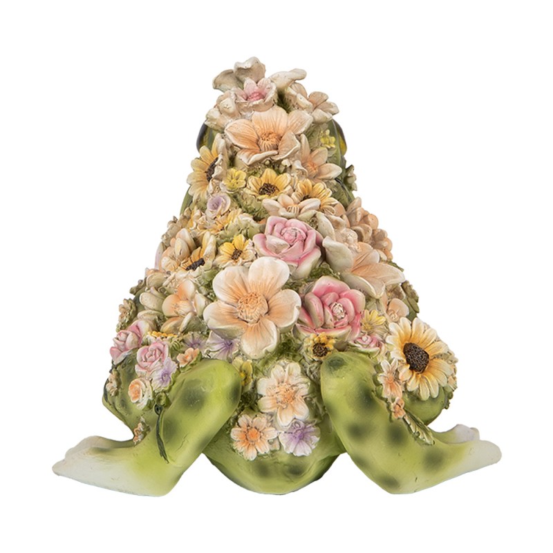 Clayre & Eef Dekorationsfigur Frosch 24x21x19 cm Grün Kunststoff Blumen