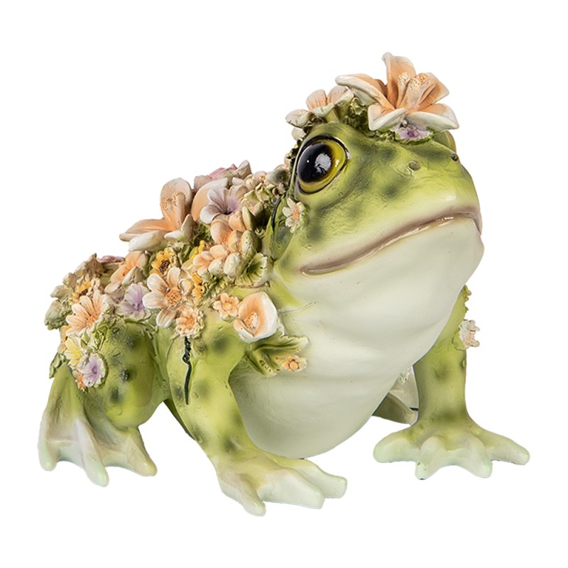 Clayre & Eef Dekorationsfigur Frosch 24x21x19 cm Grün Kunststoff Blumen