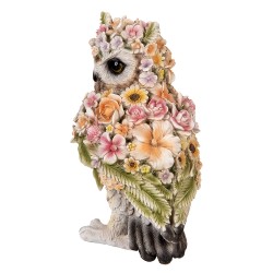 Clayre & Eef Image de décoration Chouette 21x18x31 cm Marron Plastique Fleurs