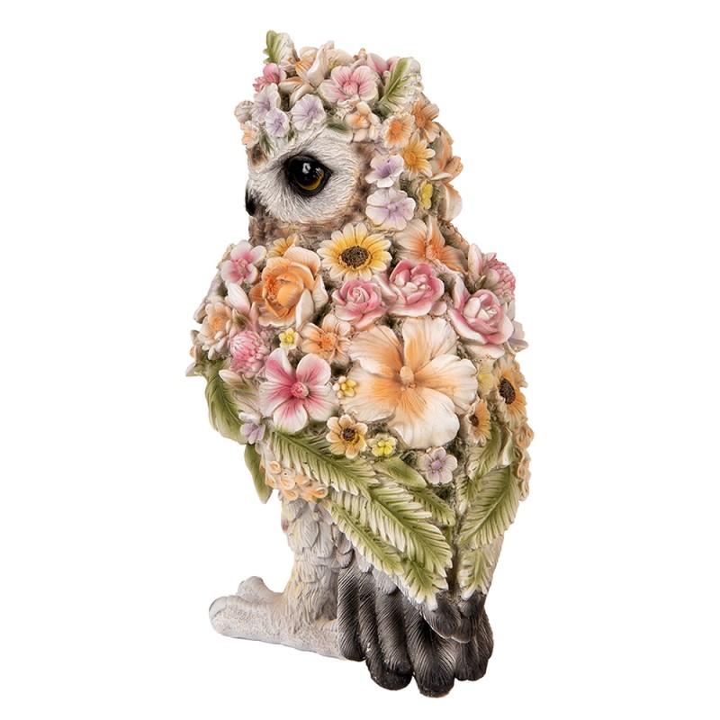 Clayre & Eef Decorative Figurine Owl 21x18x31 cm Brown Plastic Flowers