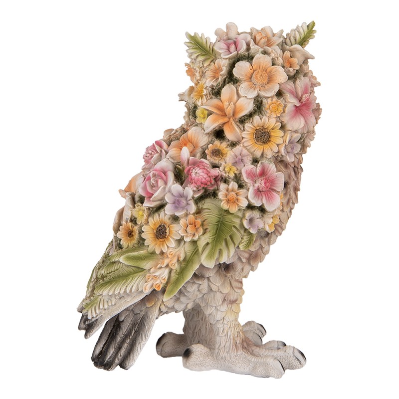 Clayre & Eef Decorative Figurine Owl 21x18x31 cm Brown Plastic Flowers