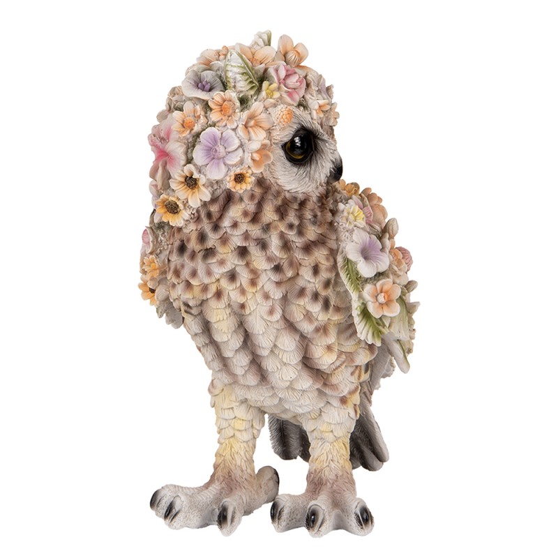 Clayre & Eef Decorative Figurine Owl 21x18x31 cm Brown Plastic Flowers