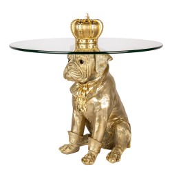 Clayre & Eef Table d'appoint ronde Chien Ø 55x55 cm Couleur or Plastique Verre