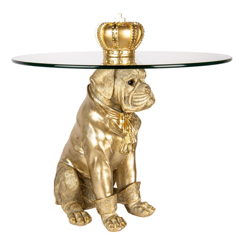 Clayre & Eef Tavolino tondo Cane Ø 55x55 cm Color oro Plastica Vetro