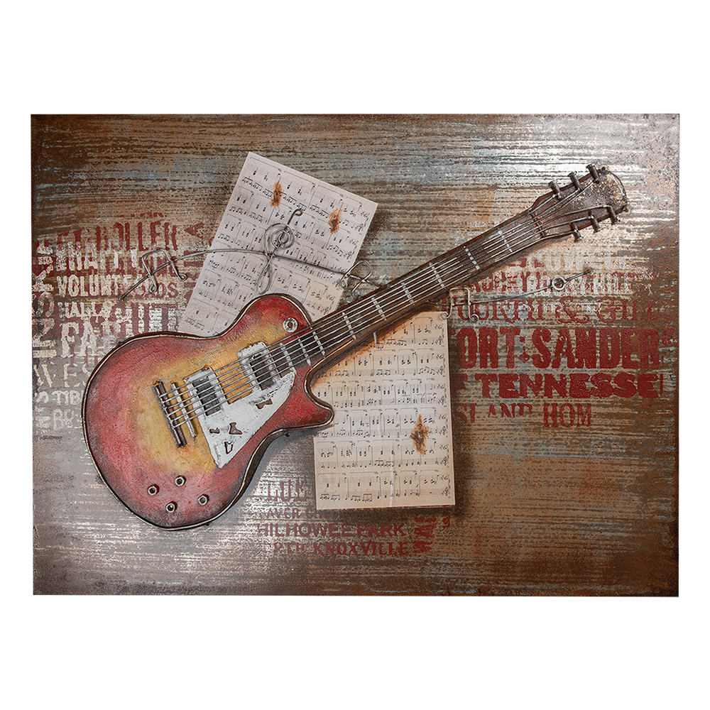 Clayre&Eef 3D Schilderijen metaal 100x75 cm Oranje Gitaar afbeelding