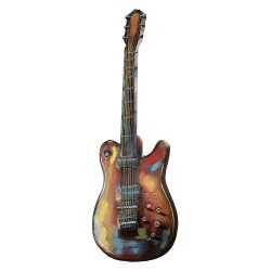 Clayre & Eef 3D Metallgemälde Gitarre 28x83 cm Orange Metall