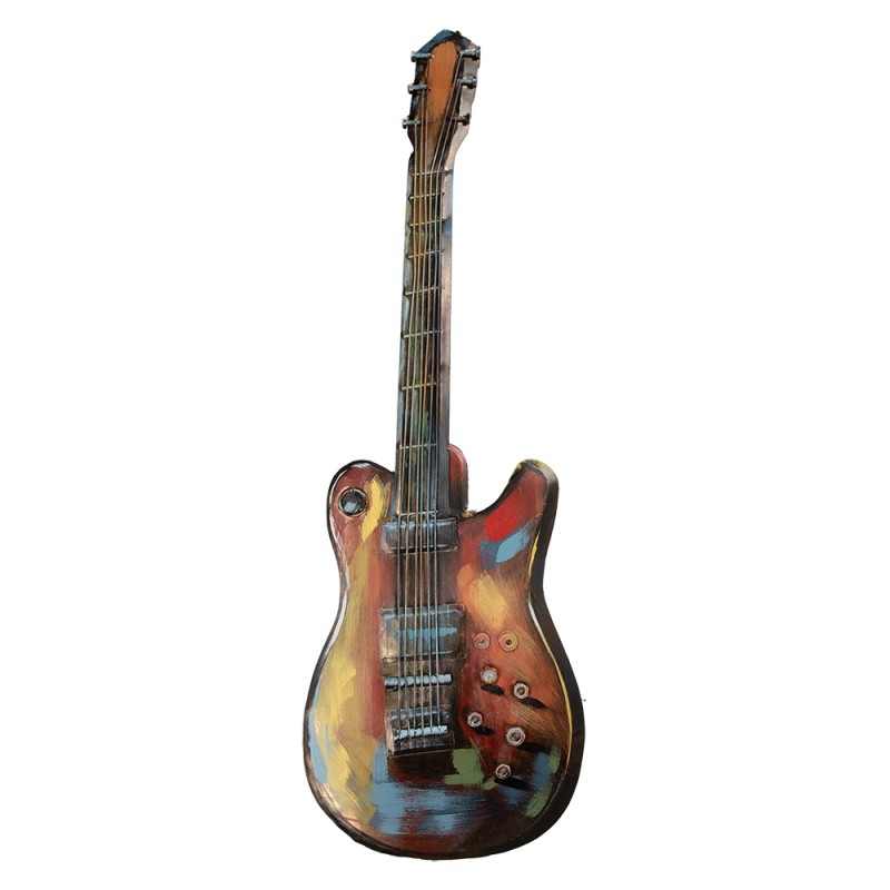 Clayre & Eef Peintures métalliques en 3D Guitare 28x83 cm Orange Métal