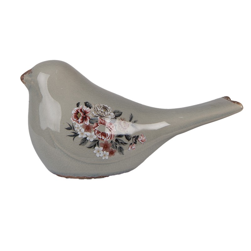 Clayre & Eef Dekorationsfigur Vogel 25x10x13 cm Grau Keramik