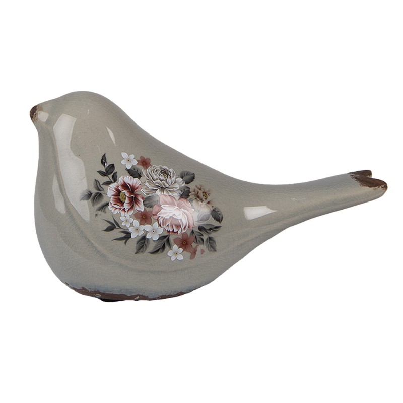 Clayre & Eef Statuetta decorativa Uccello 21x9x11 cm Grigio Ceramica