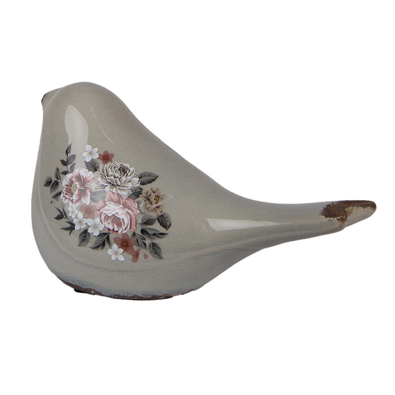 Clayre & Eef Statuetta decorativa Uccello 21x9x11 cm Grigio Ceramica