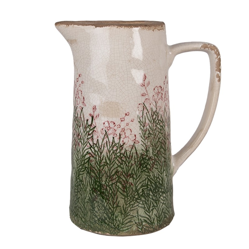 Clayre & Eef Decoration can 21x14x26 cm Beige Ceramic Flowers
