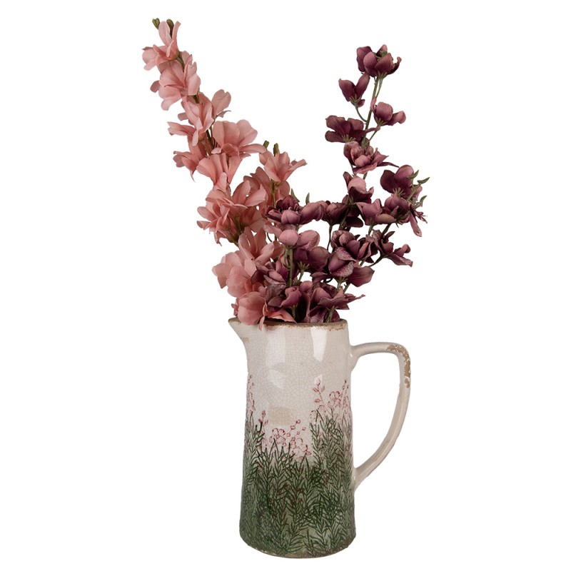 Clayre & Eef Decoration can 21x14x26 cm Beige Ceramic Flowers