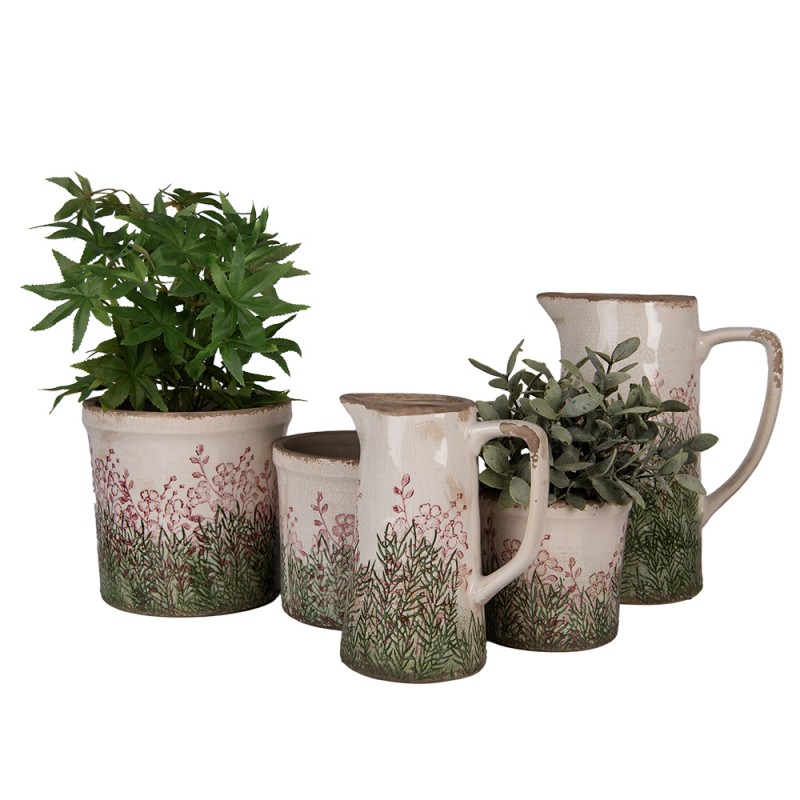 Clayre & Eef Decoration can 21x14x26 cm Beige Ceramic Flowers