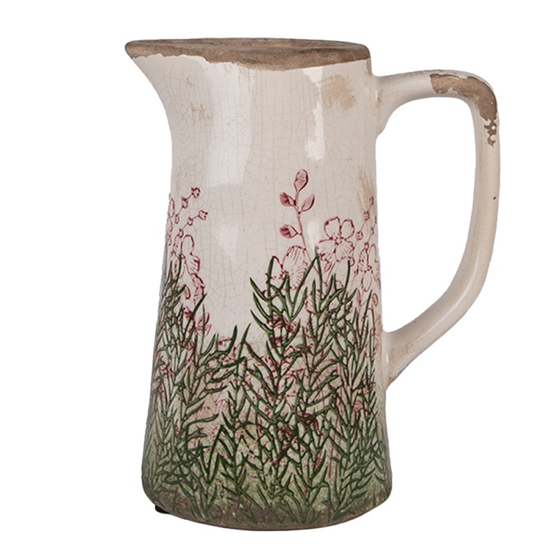 Clayre & Eef Pichet de décoration 16x11x20 cm Beige Céramique Fleurs