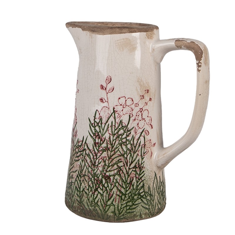 Clayre & Eef Pichet de décoration 16x11x20 cm Beige Céramique Fleurs