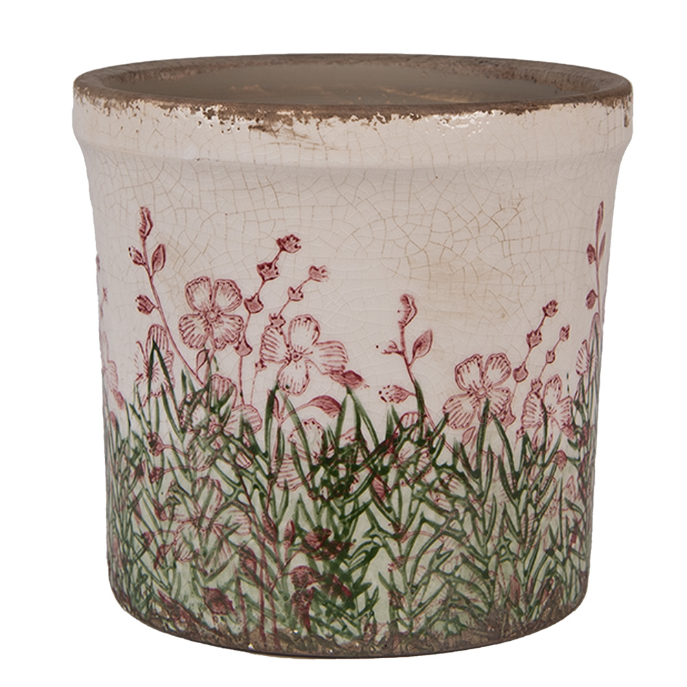 Clayre&Eef BloempotØ 15x14 cm Beige Keramiek Bloemen afbeelding